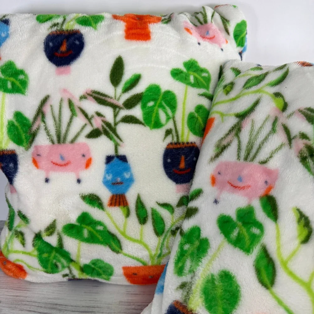 Set of 2 Plant Lover Plush Throw Pillows 14x14 Whimsical Potted Plants Print